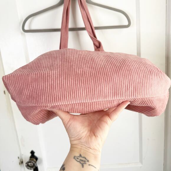 Sezane Tote Bag Pink La Maille Ribbed Corduroy Double Handle Lined Rectangular - Picture 7 of 12